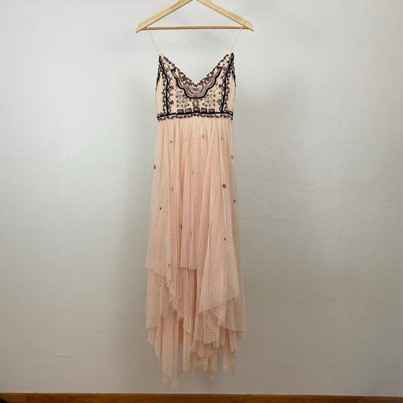 Free People Wildflower Embellished Maxi Dress - Nude - Size 0 - Picture 1 of 12